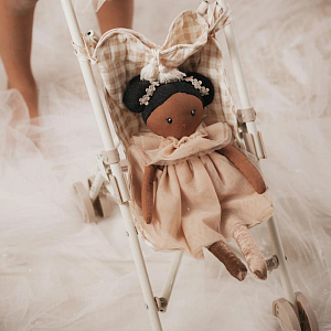 Прогулочная коляска для кукол Mrs. Ertha "Soft Squares", кремовая клетка виши